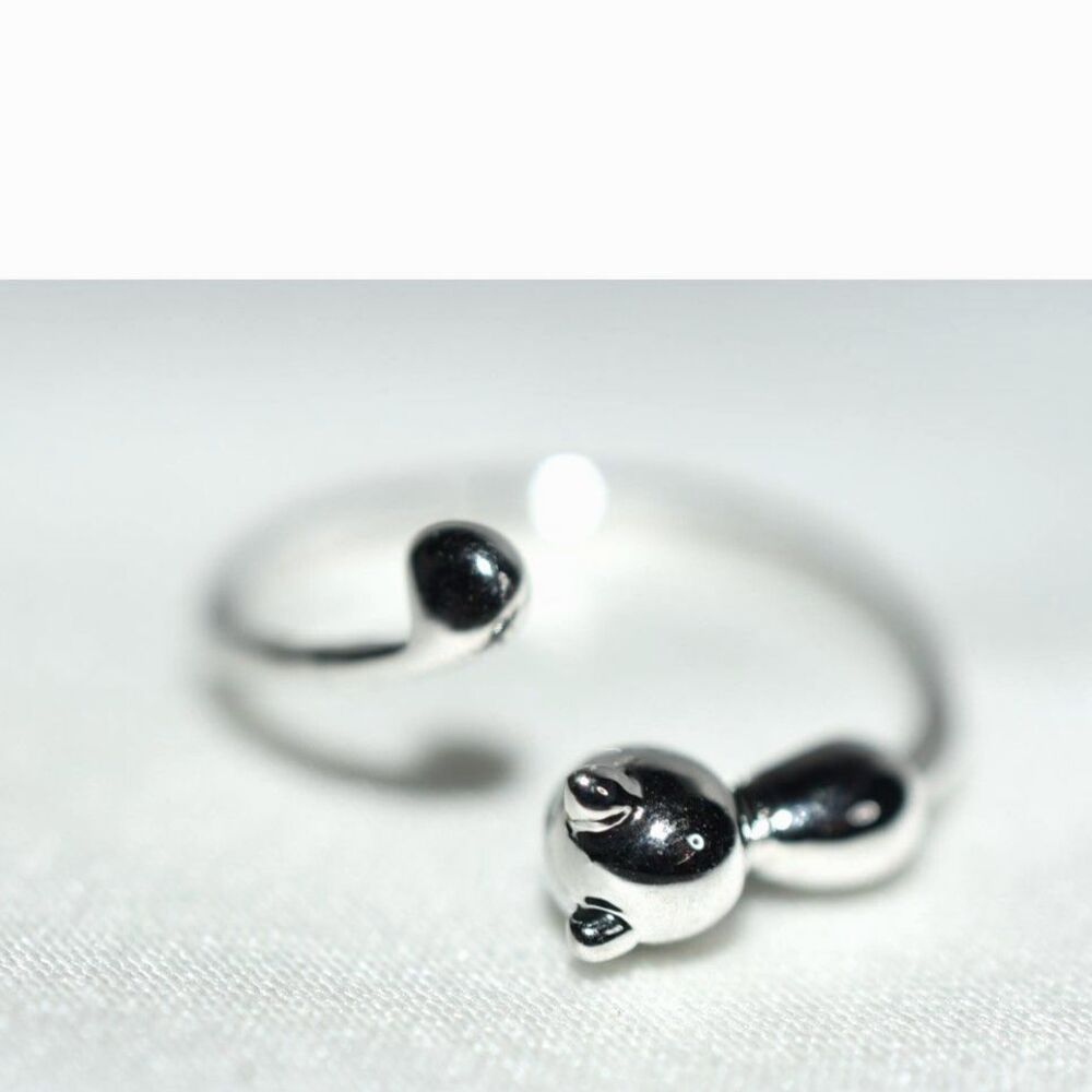 NWOT 925 Sterling Silver Abstract Art Cat Unique Design Size 11 Cuff Unisex Ring